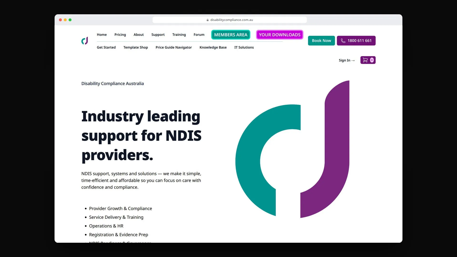 Disability Compliance Australia's website in a browser window.