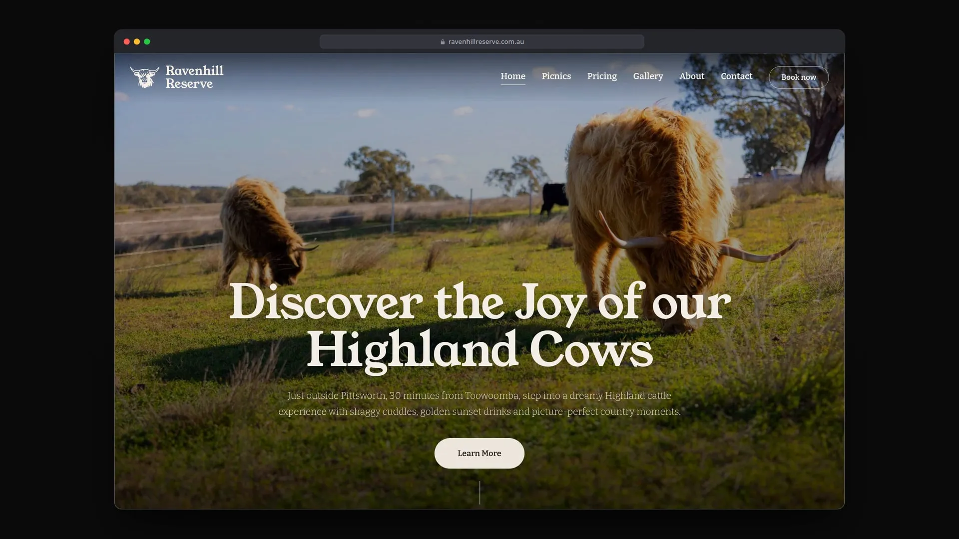 Ravenhill Reserve's website in a browser window.